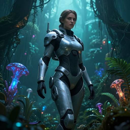 Female Space Marine in Alien Jungle