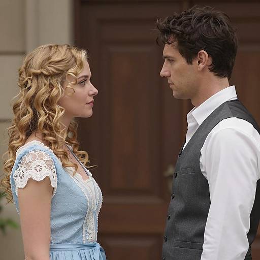 Man and Woman Facing Each Other in Profile