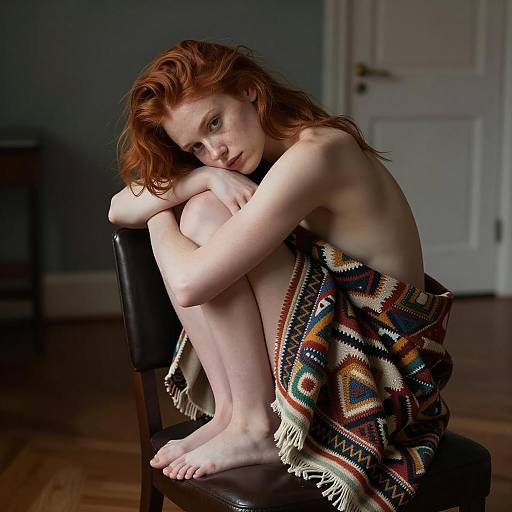 Crouched Beauty in a Dimly Lit Room