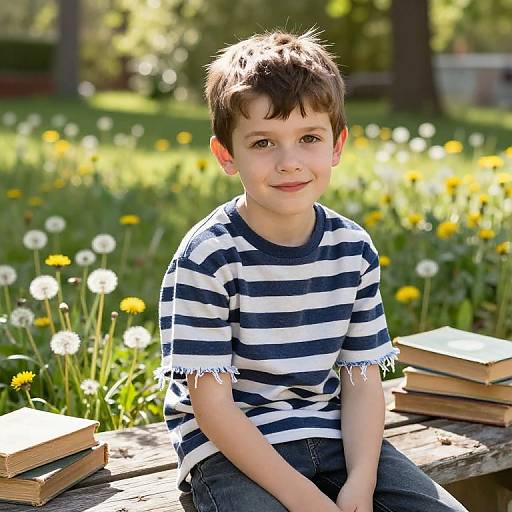 Nostalgic Boy in Sunny Backyard