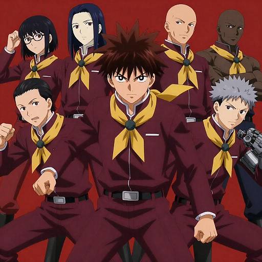 Dynamic Anime Group in Maroon Uniforms