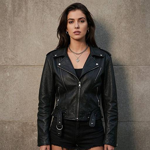 Woman Rockstar in Leather Jacket