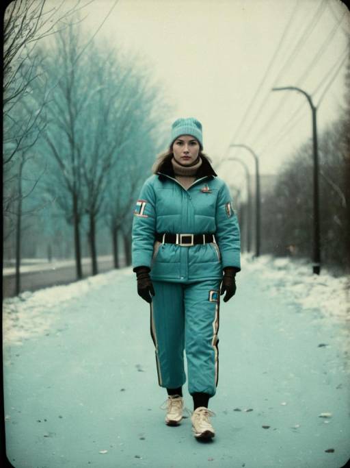 Woman in Blue Winter Athleisure Walking Outdoors