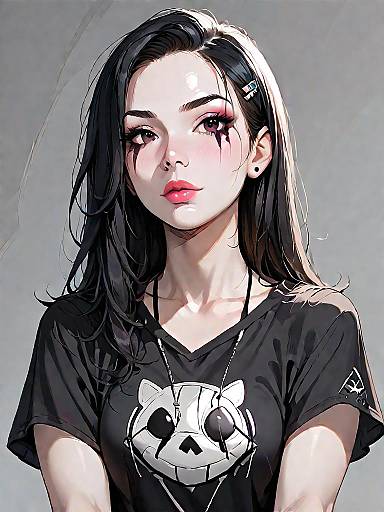 Edgy Woman with Black Faux Leather Pants and Graphic T-Shirt