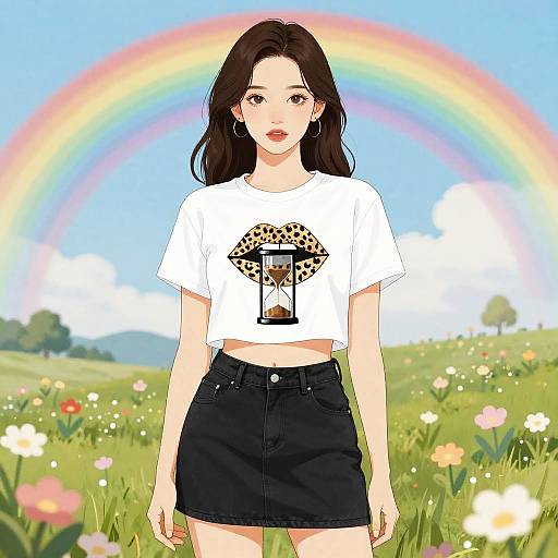 Hourglass Woman in Floral Meadow