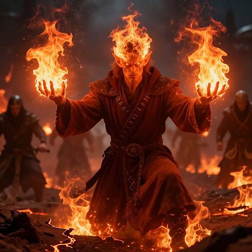 Fiery Genasi Cleric in Battle