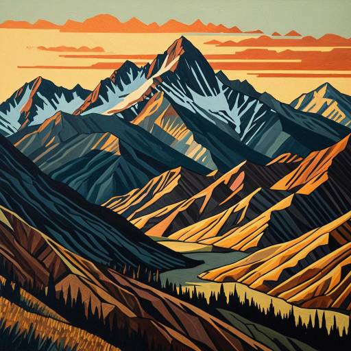Cubist Mountain Range at Sunset
