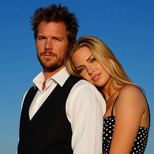 Intimate Couple Portrait on Blue