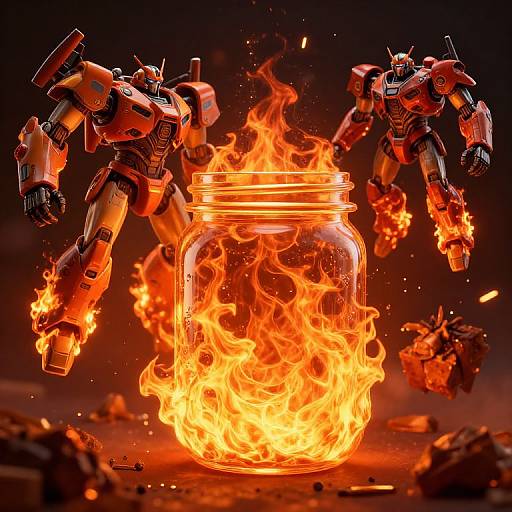 Mechas Floating in Flames Around Mason Jar