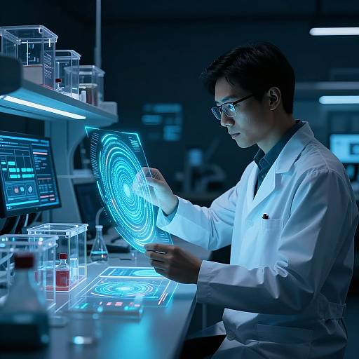 Futuristic Scientist with Holographic Displays