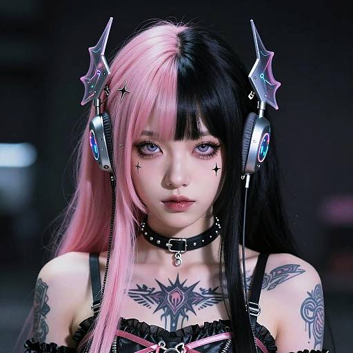 Cybergoth Girl with Pink and Black Hair