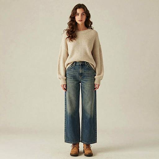 Woman in Wide Leg Jeans and Oversized Sweater