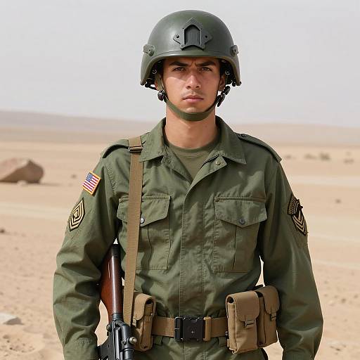Young Soldier in Desert Military Uniform