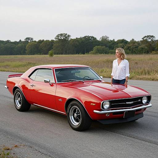 1969 Red Camaro with Woman Outdoors