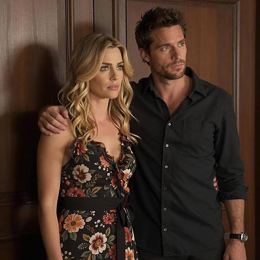 Couple Portrait Against Dark Wood Background