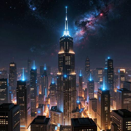 Futuristic Android in Cosmic Megalopolis