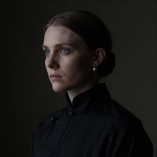 Moody Portrait of Woman in Pearls