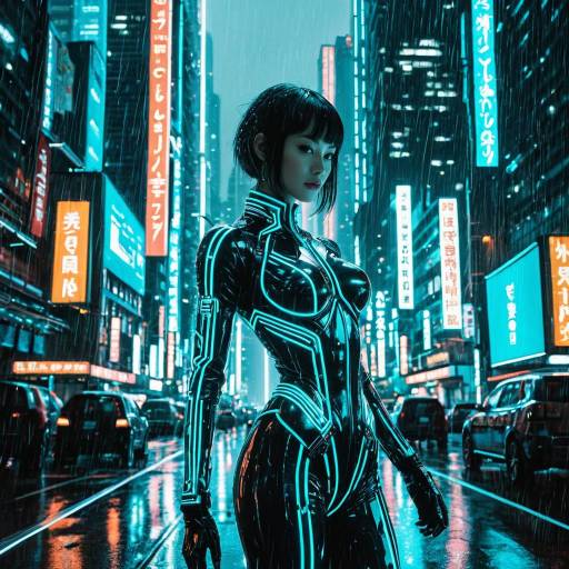 Sensual Neon-Lit Gynoid in Futuristic Landscape