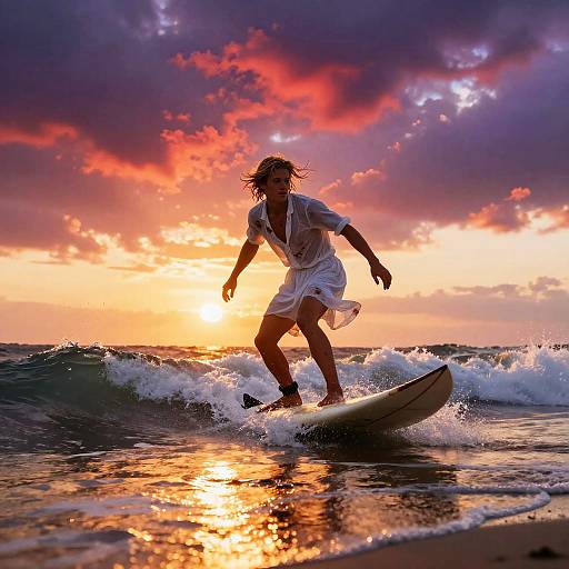 Confident Surfer at Sunset Beach