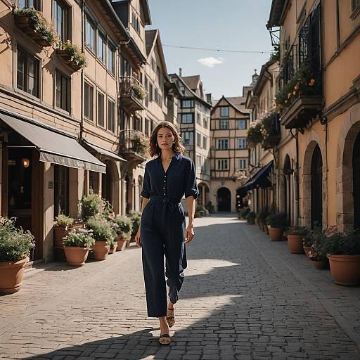 Model Walking on Charming European Street