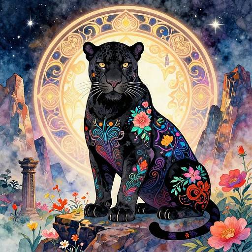 Majestic Panther in Vibrant Ruins