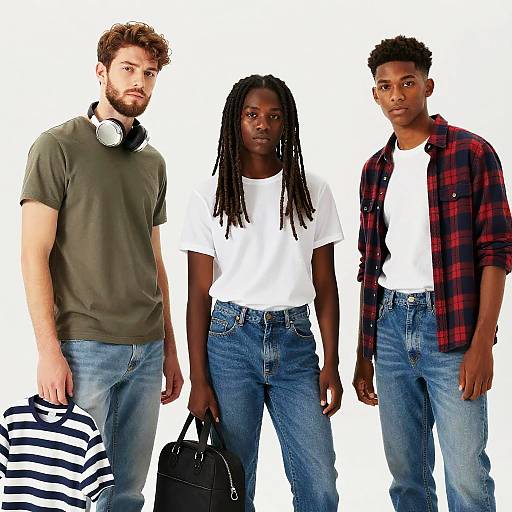 Three Dark-Skinned Boys in Casual Denim