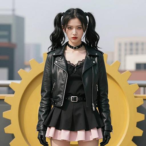 Confident Asian Woman in Industrial Style