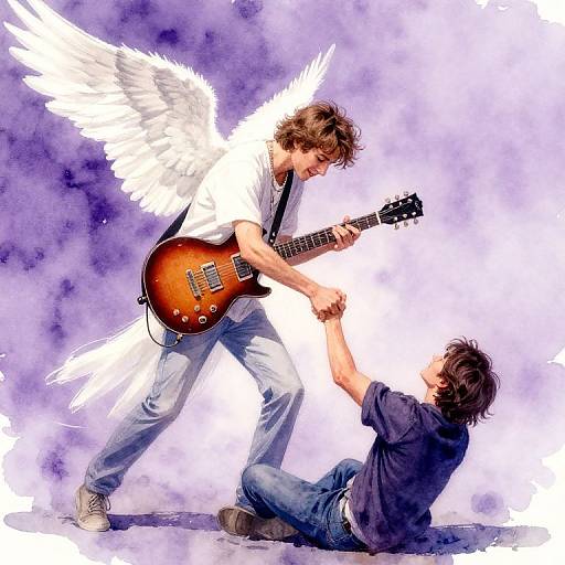 Angel Musician Helping Hand Watercolor