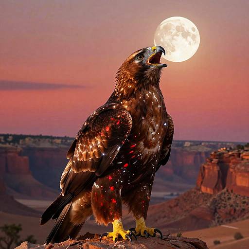 Radiant Amber Hawk Howling at Moon