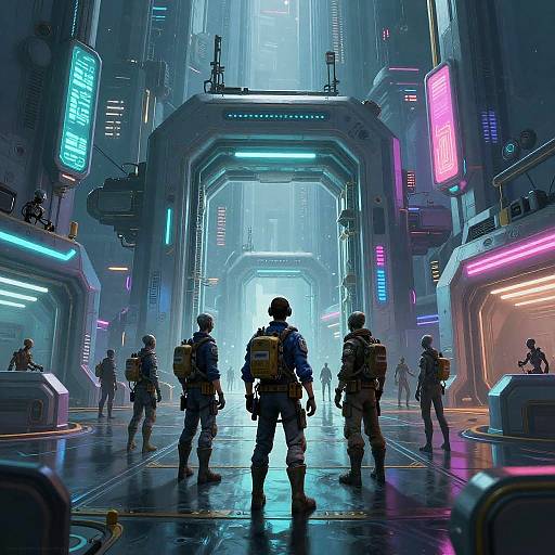 Alien Portal Engineers Exploring Futuristic City