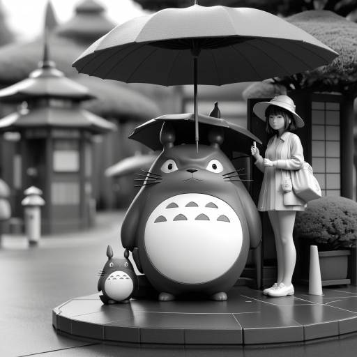 Totoro Figures with Umbrella and Girl Statue