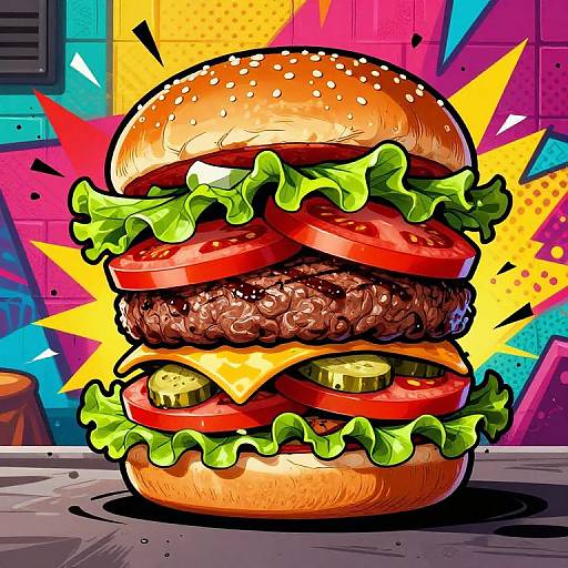 Exploded View Juicy Hamburger Pop-Art