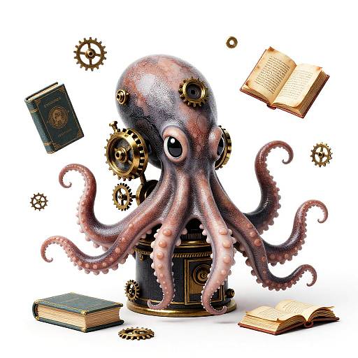 Miniature Stippled Steampunk Octopus Librarian