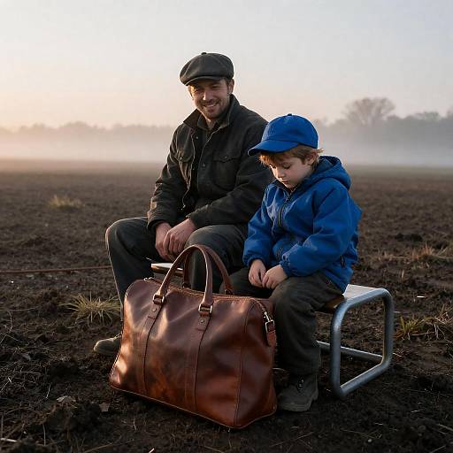 Sunrise Bonds: Man and Child in Field