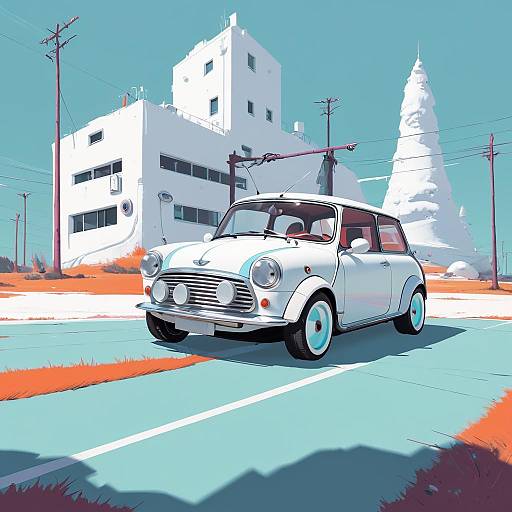 Vibrant Mini Cooper in Comic Style