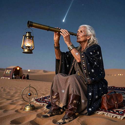 Astronomer-Queen on Dune Under Meteor Shower