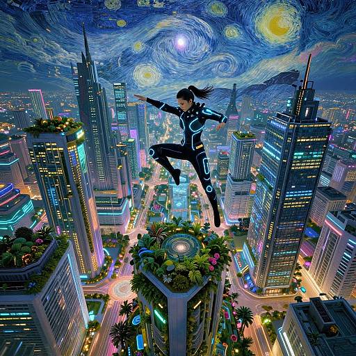 Cyberpunk Warrior in Vibrant Urban Metropolis