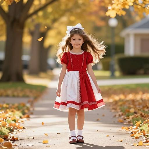 Young Girl in Autumn Neighborhood