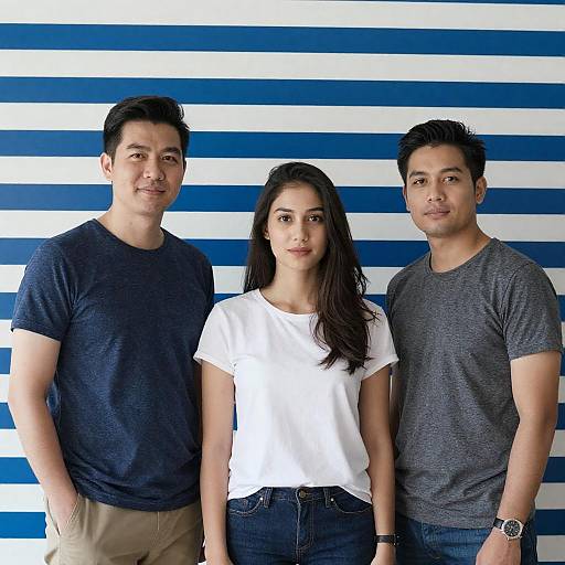 Three People Against Striped Background
