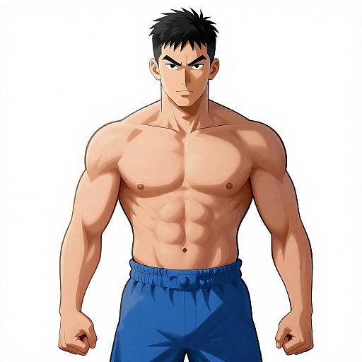 Dynamic Illustration of Muscular Asian Man