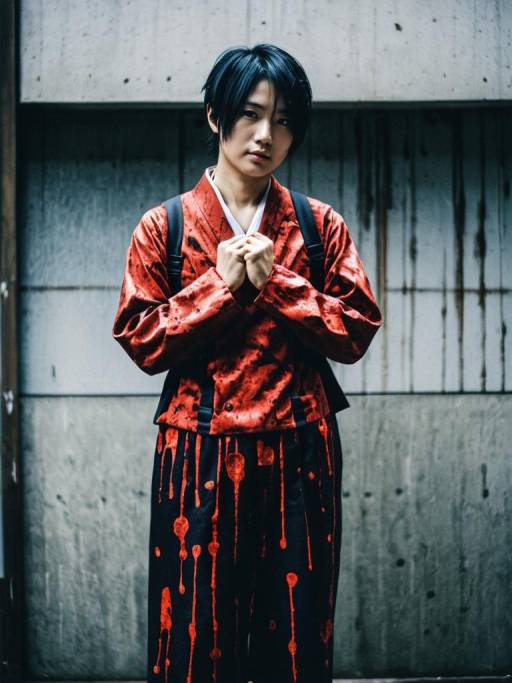 Young man in Chizome Akaguro cosplay costume