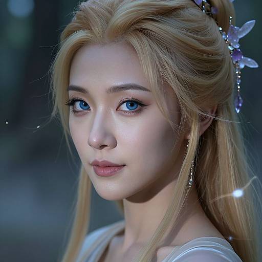 Enigmatic East Asian Woman in Moonlight