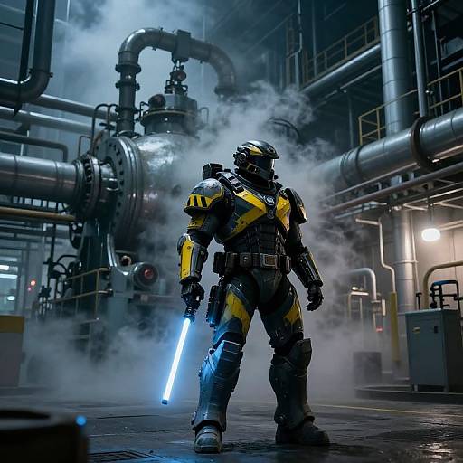 Cyber Enforcer Patrolling Industrial Complex