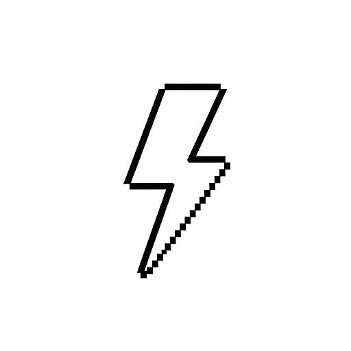 Black and white digital drawing of a jagged lightning bolt with pixelated edges on a plain white background.