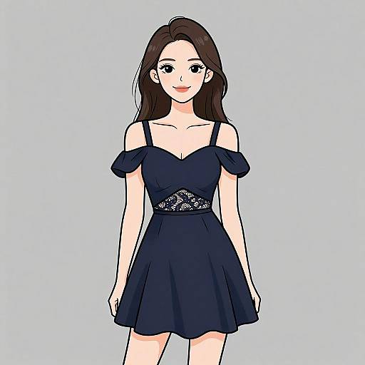 Chic Smiling Woman in Navy Dress