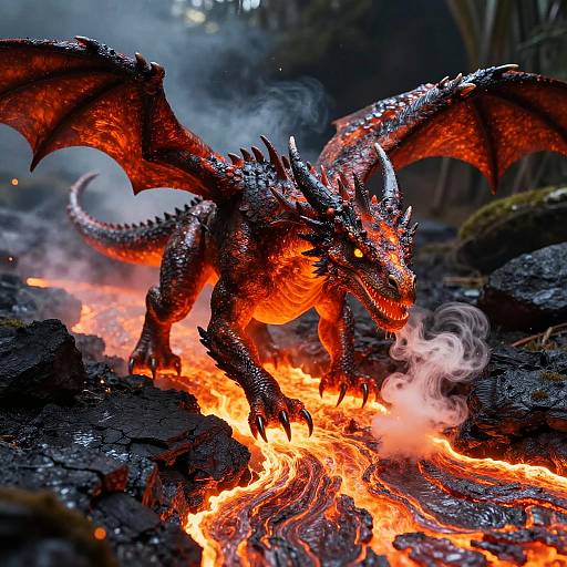 Molten Drake Lunging in Lava Flow