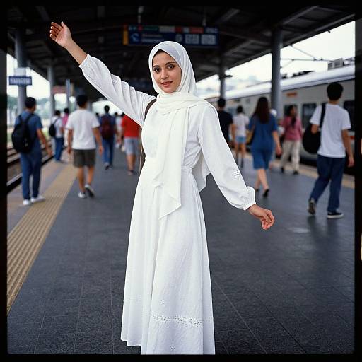 Vintage Analog Photo of Woman at Train Station