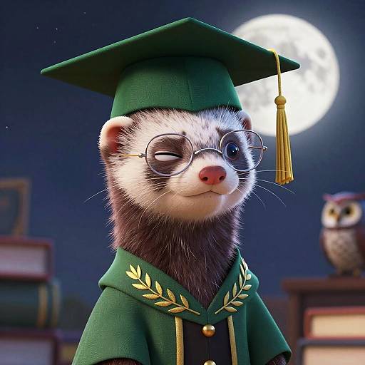 Scholar Ferret in Emerald Academic Regalia