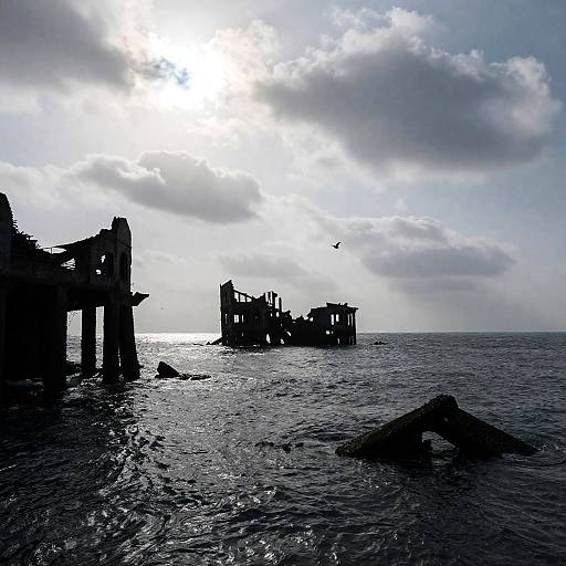 Dystopian Seascape with Dark Ruins