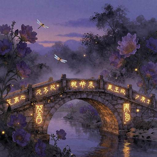 Glowing Ancient Stone Bridge at Twilight
